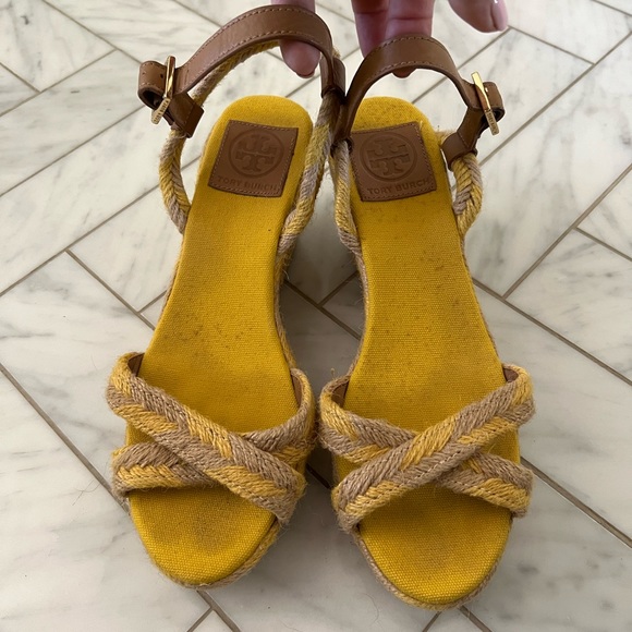 Tory Burch yellow and tan wedge sandals - Picture 2 of 8